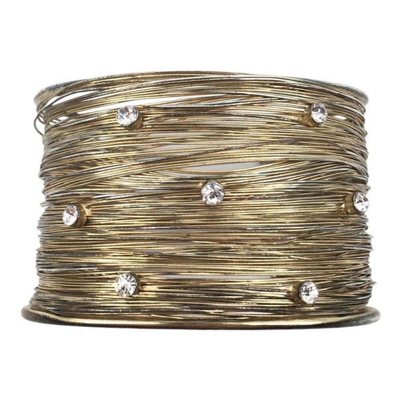 Handmade Metal Wire Wrist Cuff Bracelet Artist Designed Gold Tone Minimalist - Picture 2 of 6